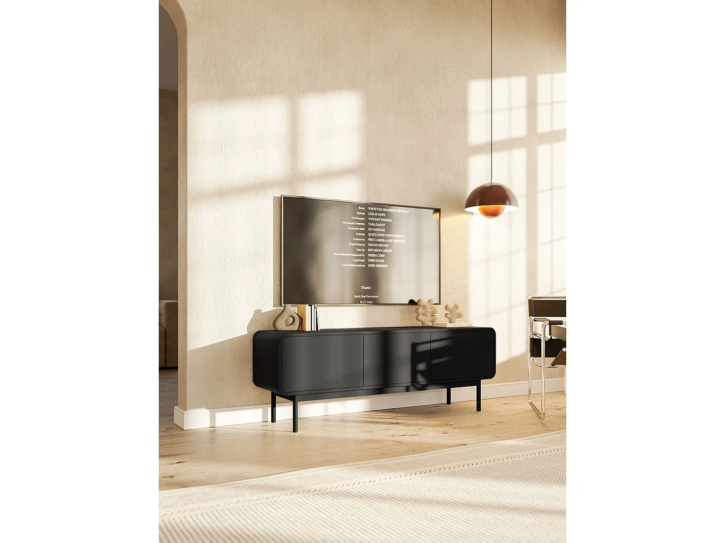 Meuble TV - 154 cm - avec trois tiroirs - debout - noir - ORO