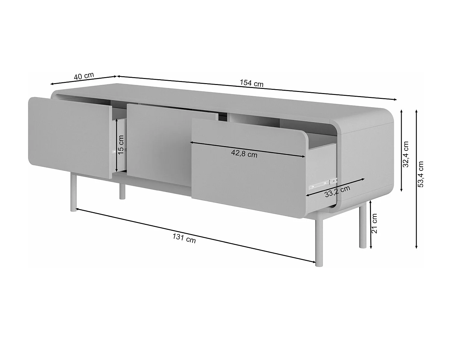 Meuble TV - 154 cm - avec trois tiroirs - debout - noir - ORO