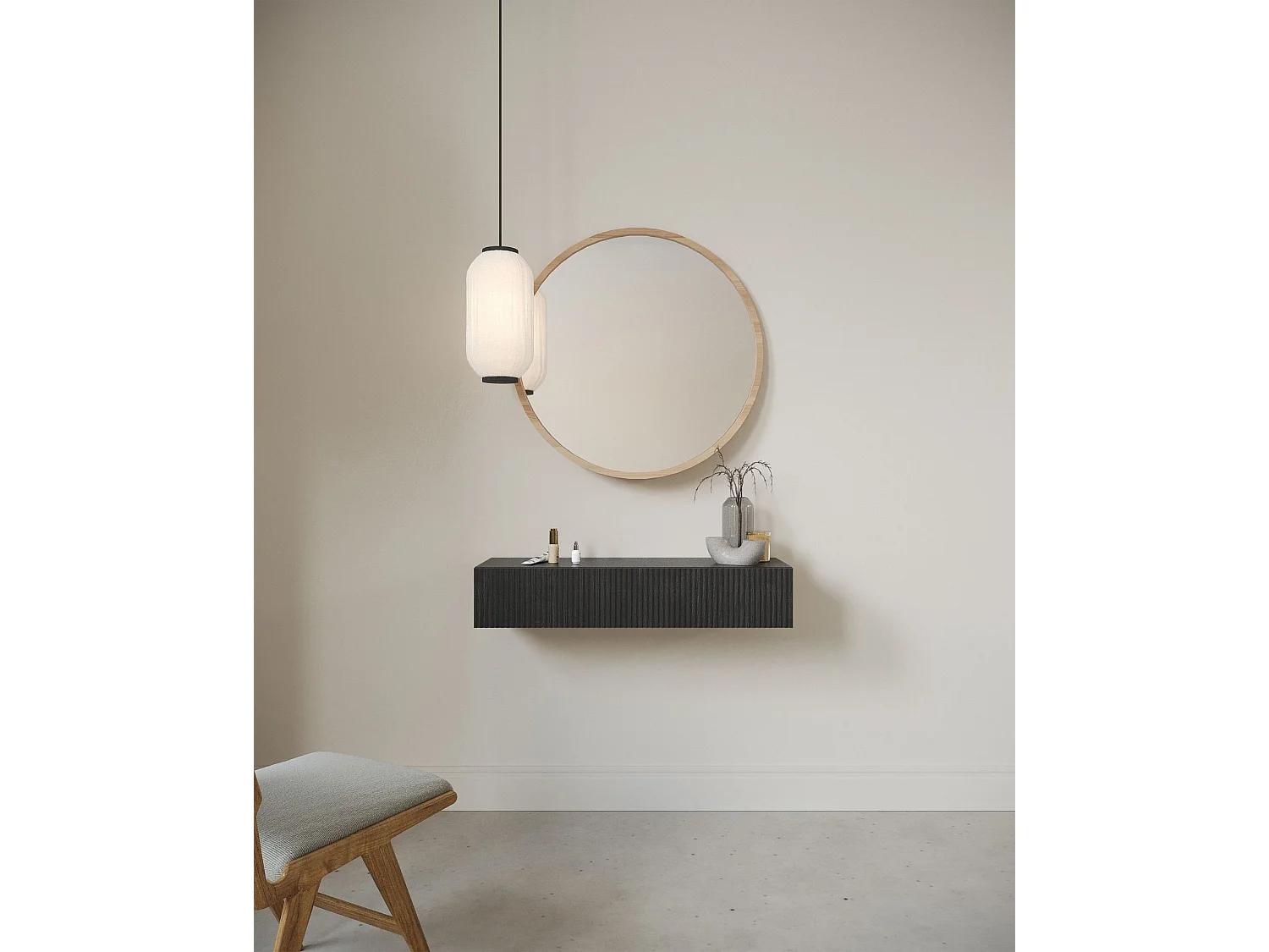 Hängekonsole mit Schublade - Holzoptik Esche Schwarz - 90 cm - NOLIE