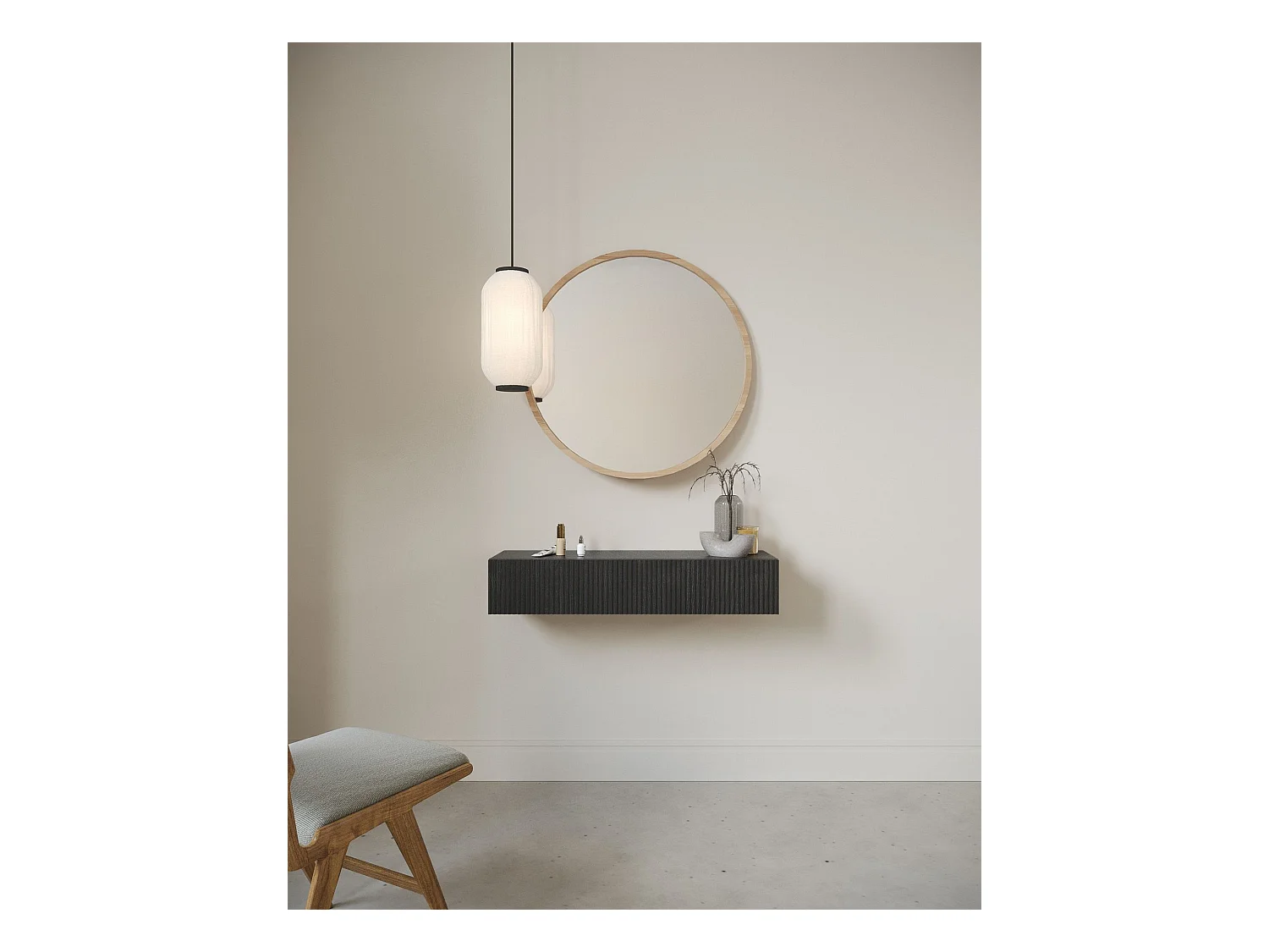 Console - 90 cm - avec tiroirs - suspendu - couleur du bois de frêne Portland - NOLIE