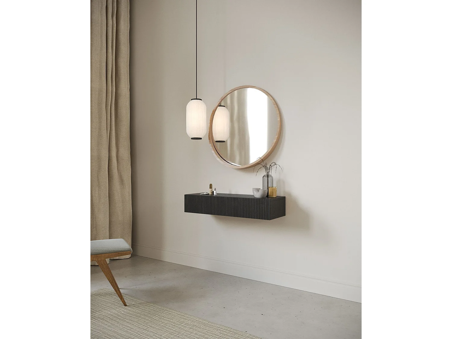 Console - 90 cm - avec tiroirs - suspendu - couleur du bois de frêne Portland - NOLIE