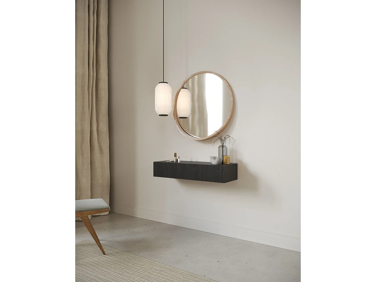 Console - 90 cm - avec tiroirs - suspendu - couleur du bois de frêne Portland - NOLIE