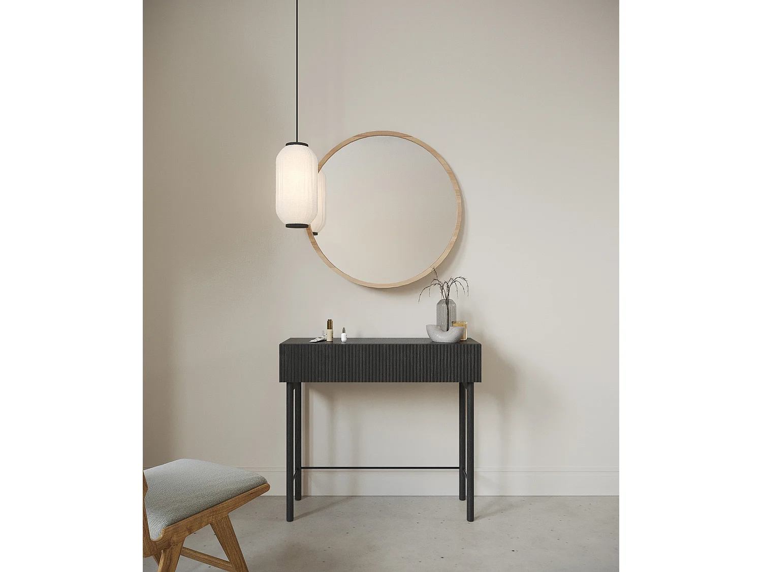 Konsolentisch mit Schublade - Holzoptik Esche Schwarz - 90 cm - NOLIE