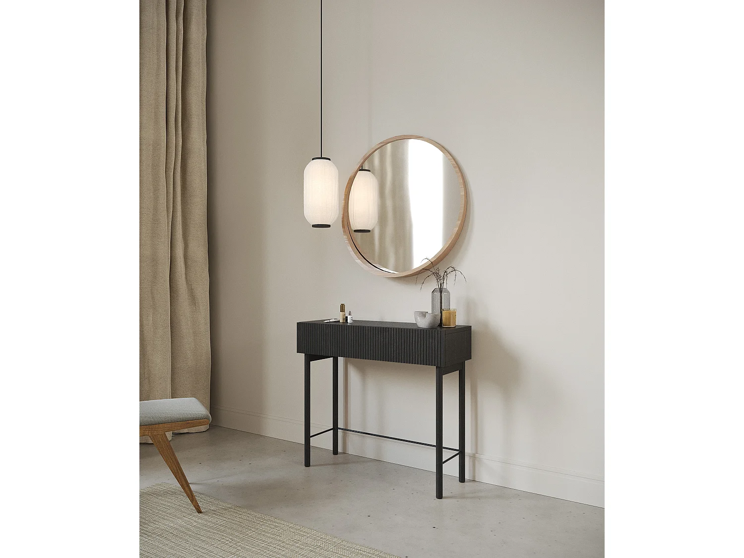 Konsolentisch mit Schublade - Holzoptik Esche Schwarz - 90 cm - NOLIE