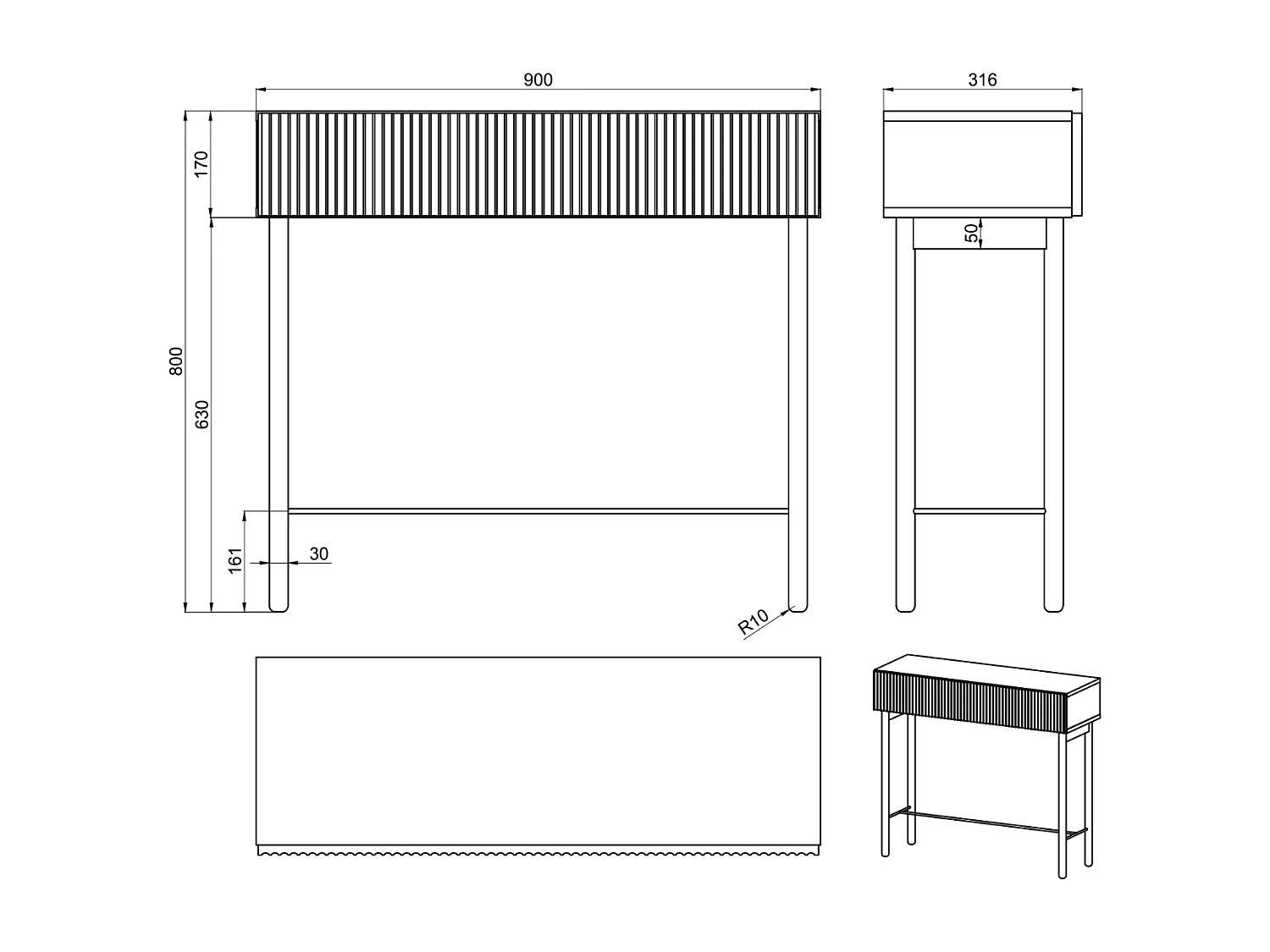 Konsolentisch mit Schublade - Holzoptik Esche Schwarz - 90 cm - NOLIE