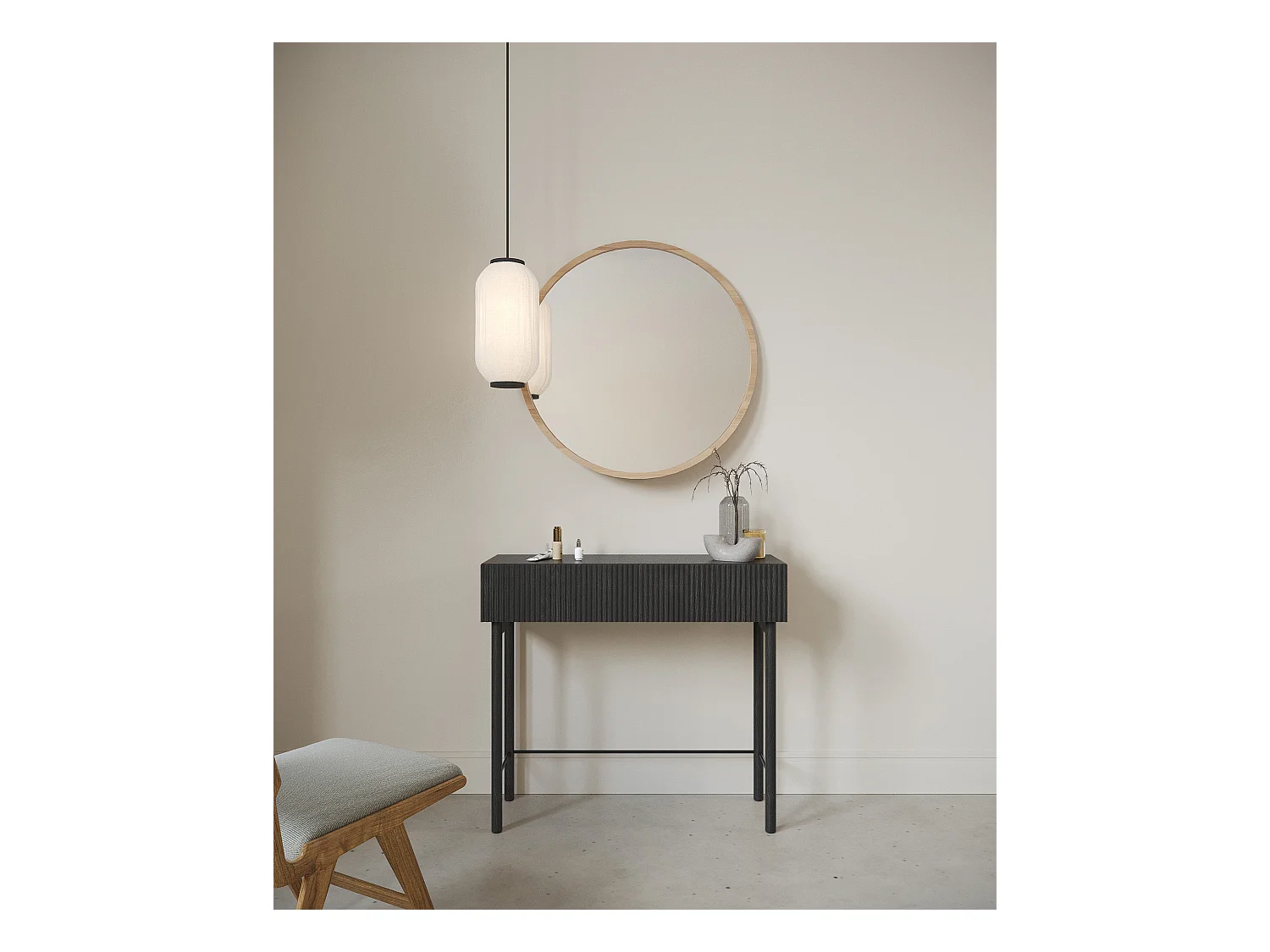 Table console avec tiroir - debout - 90 cm - couleur du bois de frêne Portland- NOLIE