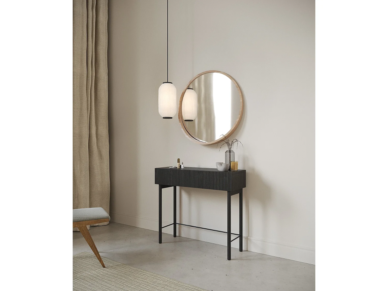 Table console avec tiroir - debout - 90 cm - couleur du bois de frêne Portland- NOLIE