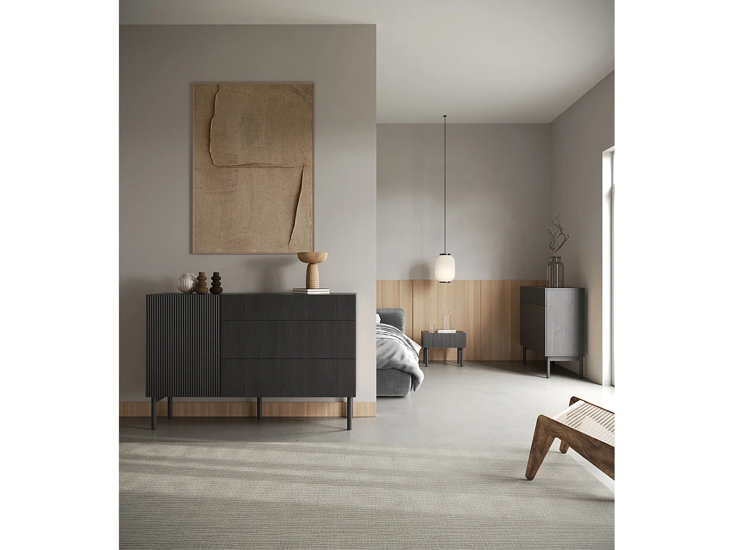 Sideboard mit 3 Schubladen - Holzoptik Esche Schwarz - 140 cm - NOLIE