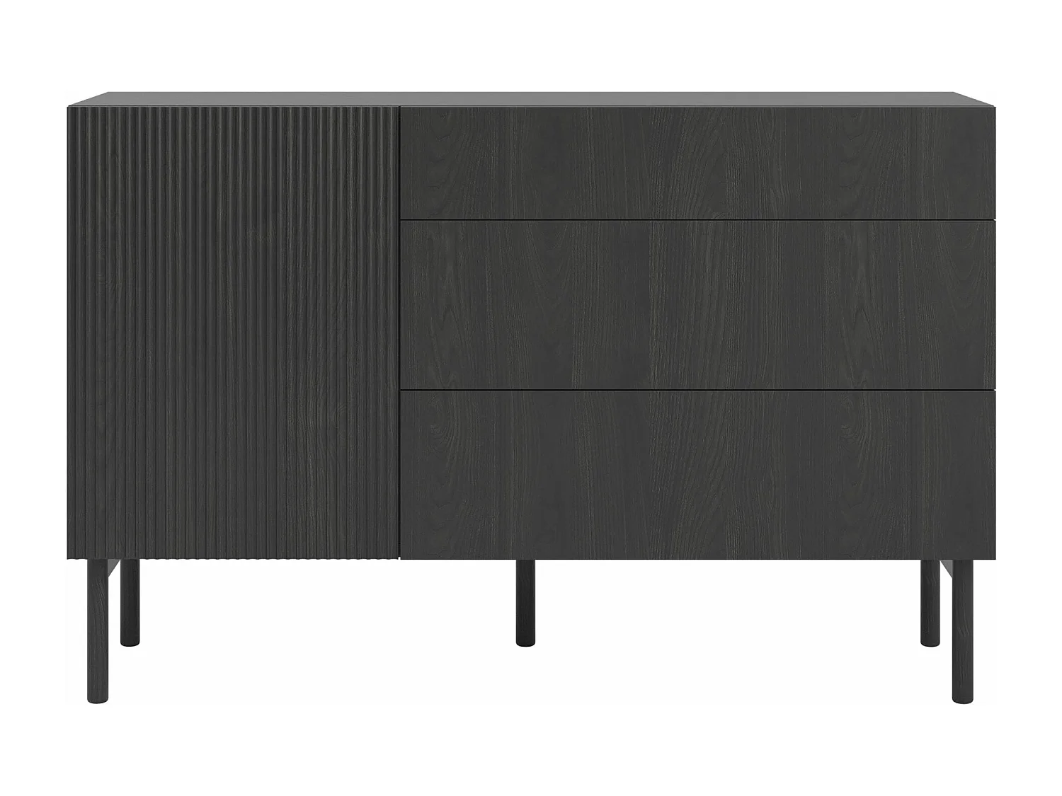 Sideboard mit 3 Schubladen - Holzoptik Esche Schwarz - 140 cm - NOLIE