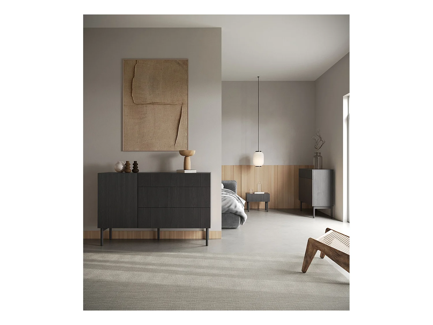 Buffet 3 tiroirs - 140 cm - avec 3 tiroirs - couleur du bois de frêne Portland - NOLIE