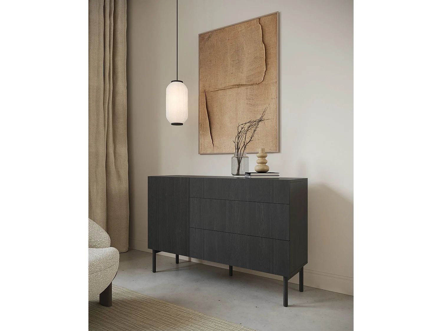 Buffet 3 tiroirs - 140 cm - avec 3 tiroirs - couleur du bois de frêne Portland - NOLIE