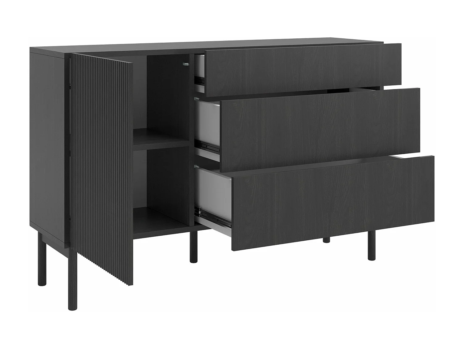 Buffet 3 tiroirs - 140 cm - avec 3 tiroirs - couleur du bois de frêne Portland - NOLIE