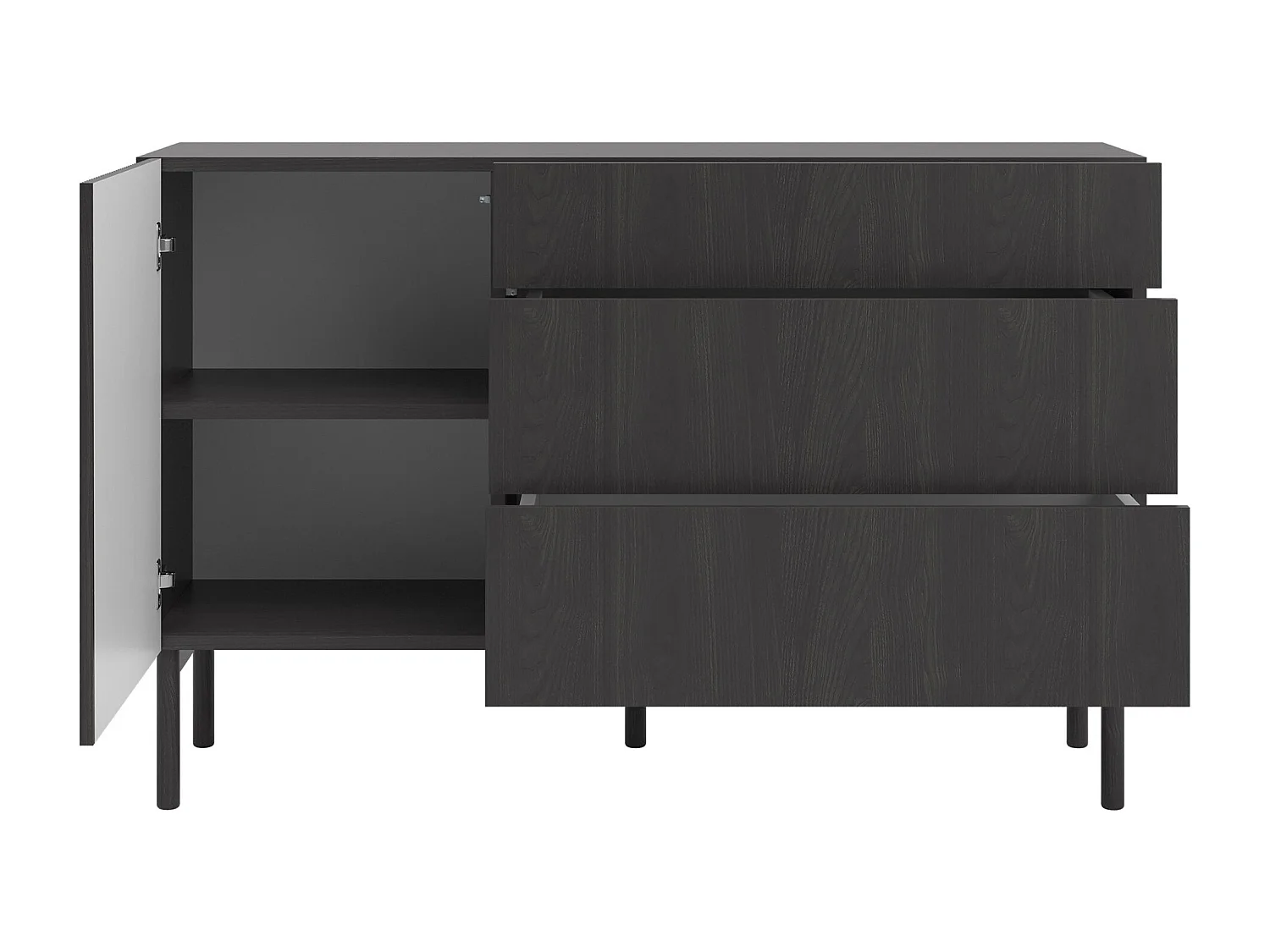 Buffet 3 tiroirs - 140 cm - avec 3 tiroirs - couleur du bois de frêne Portland - NOLIE