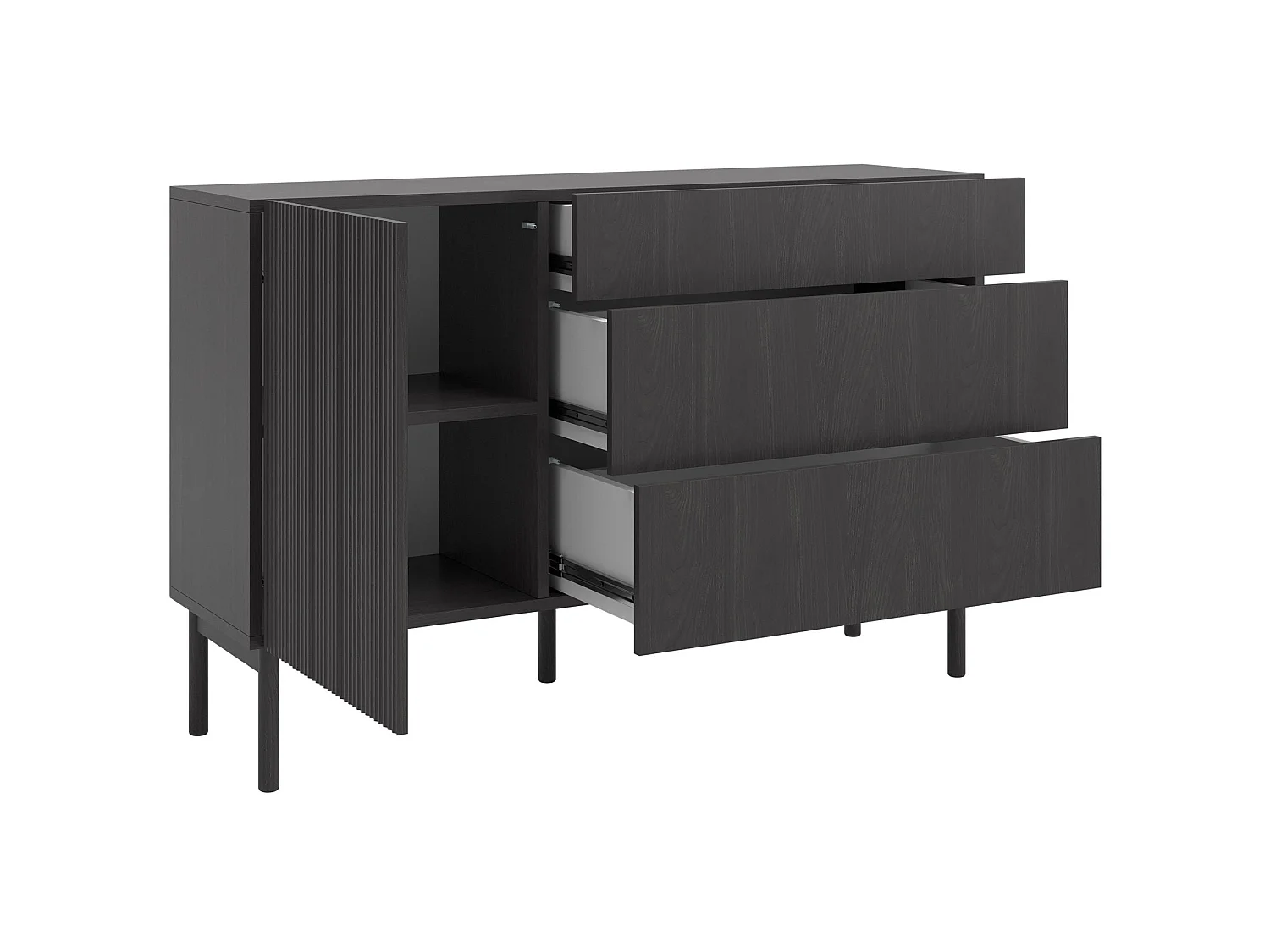 Buffet 3 tiroirs - 140 cm - avec 3 tiroirs - couleur du bois de frêne Portland - NOLIE