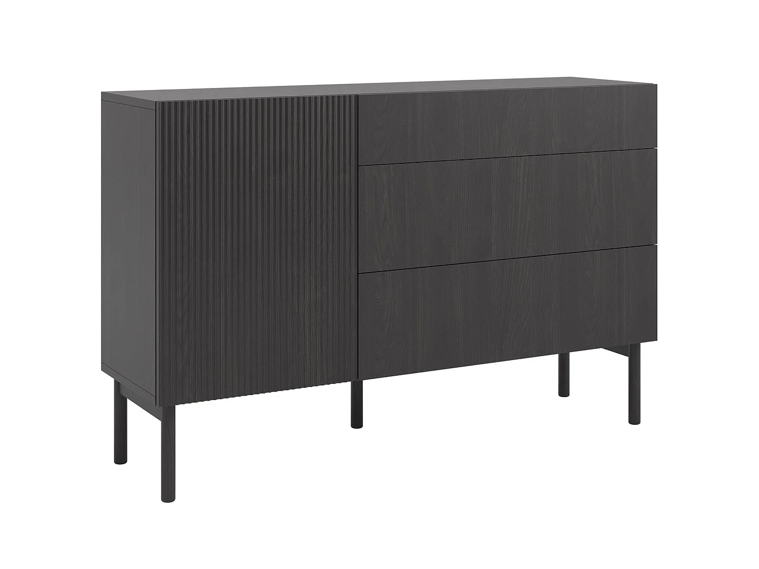 Buffet 3 tiroirs - 140 cm - avec 3 tiroirs - couleur du bois de frêne Portland - NOLIE