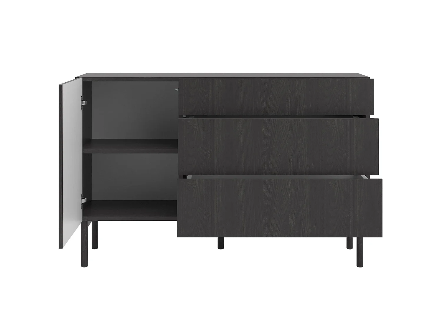 Buffet 3 tiroirs - 140 cm - avec 3 tiroirs - couleur du bois de frêne Portland - NOLIE
