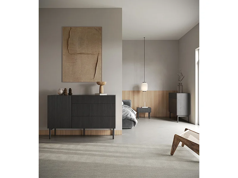 Buffet 3 tiroirs - 140 cm - avec 3 tiroirs - couleur du bois de frêne Portland - NOLIE