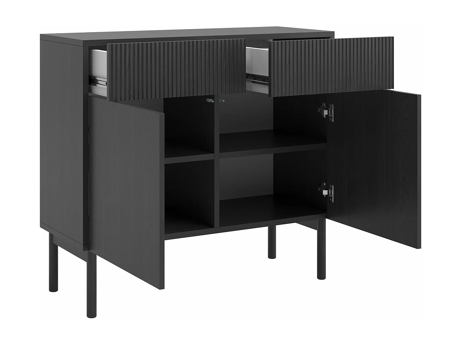 Sideboard mit 2 Schubladen - Holzoptik Esche Schwarz - 100 cm - NOLIE