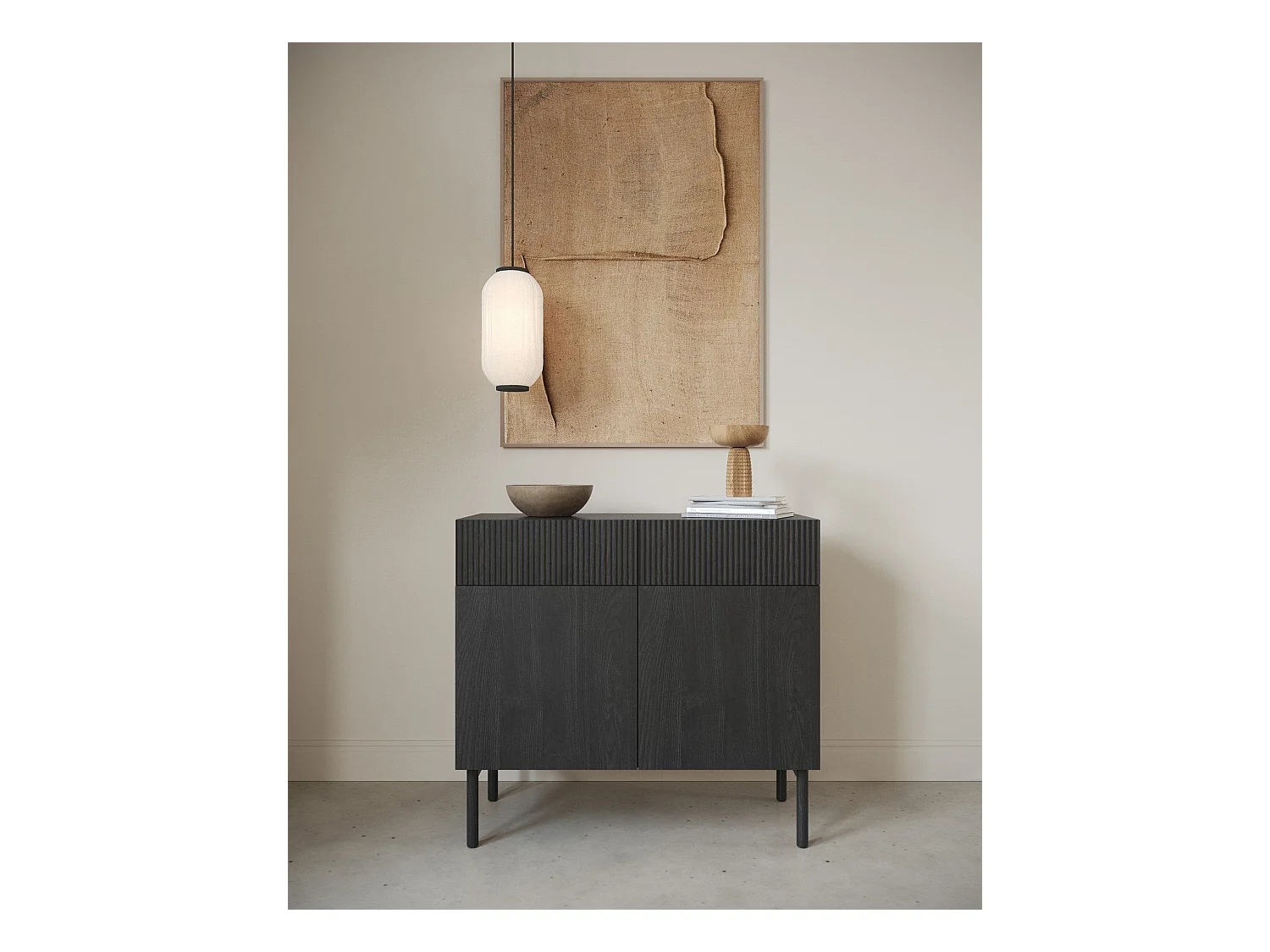 Commode à deux portes et deux tiroirs - 100 cm - couleur du bois de frêne Portland - NOLIE