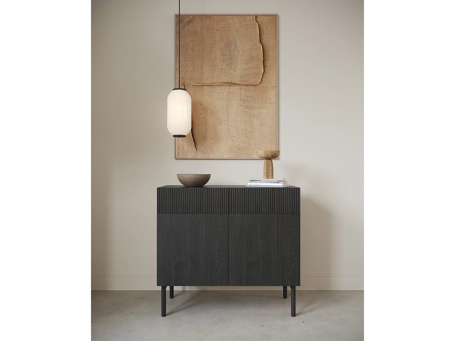 Commode à deux portes et deux tiroirs - 100 cm - couleur du bois de frêne Portland - NOLIE