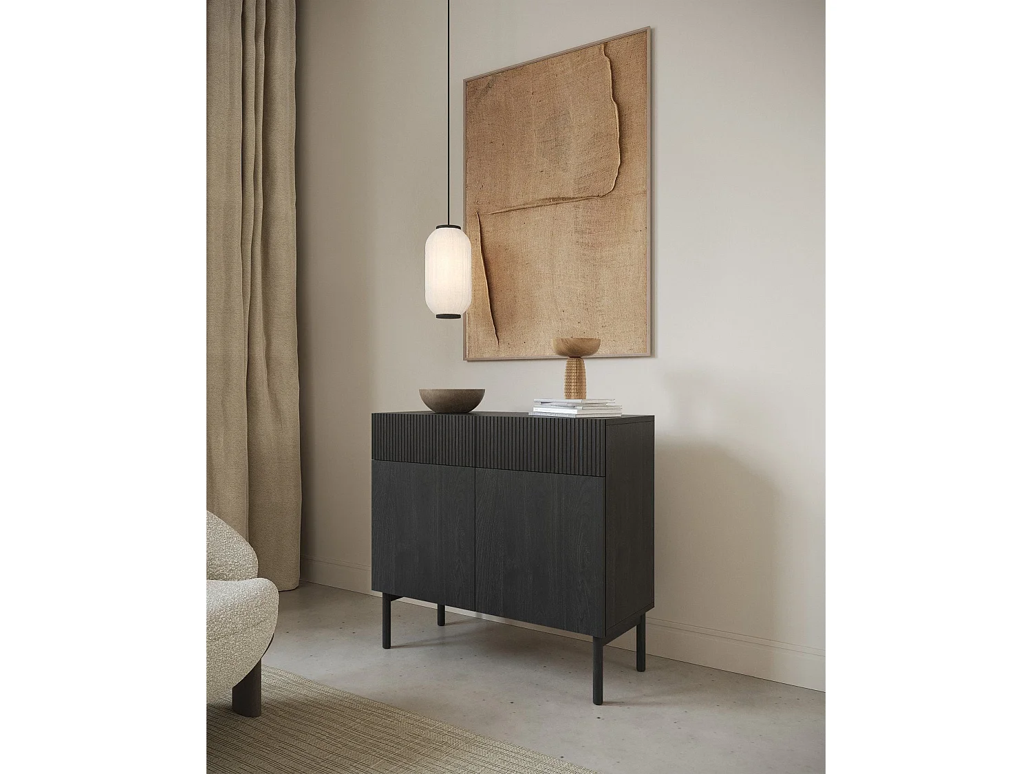 Commode à deux portes et deux tiroirs - 100 cm - couleur du bois de frêne Portland - NOLIE