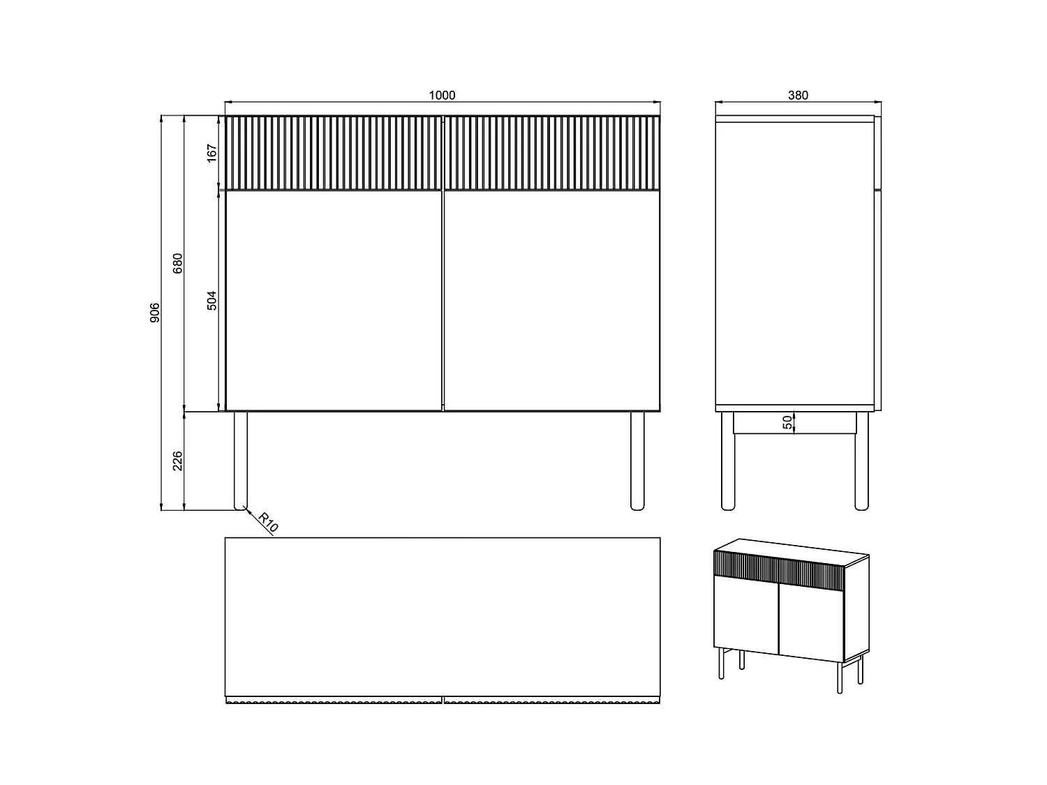 Commode à deux portes et deux tiroirs - 100 cm - couleur du bois de frêne Portland - NOLIE