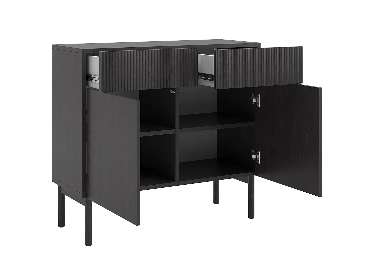 Commode à deux portes et deux tiroirs - 100 cm - couleur du bois de frêne Portland - NOLIE