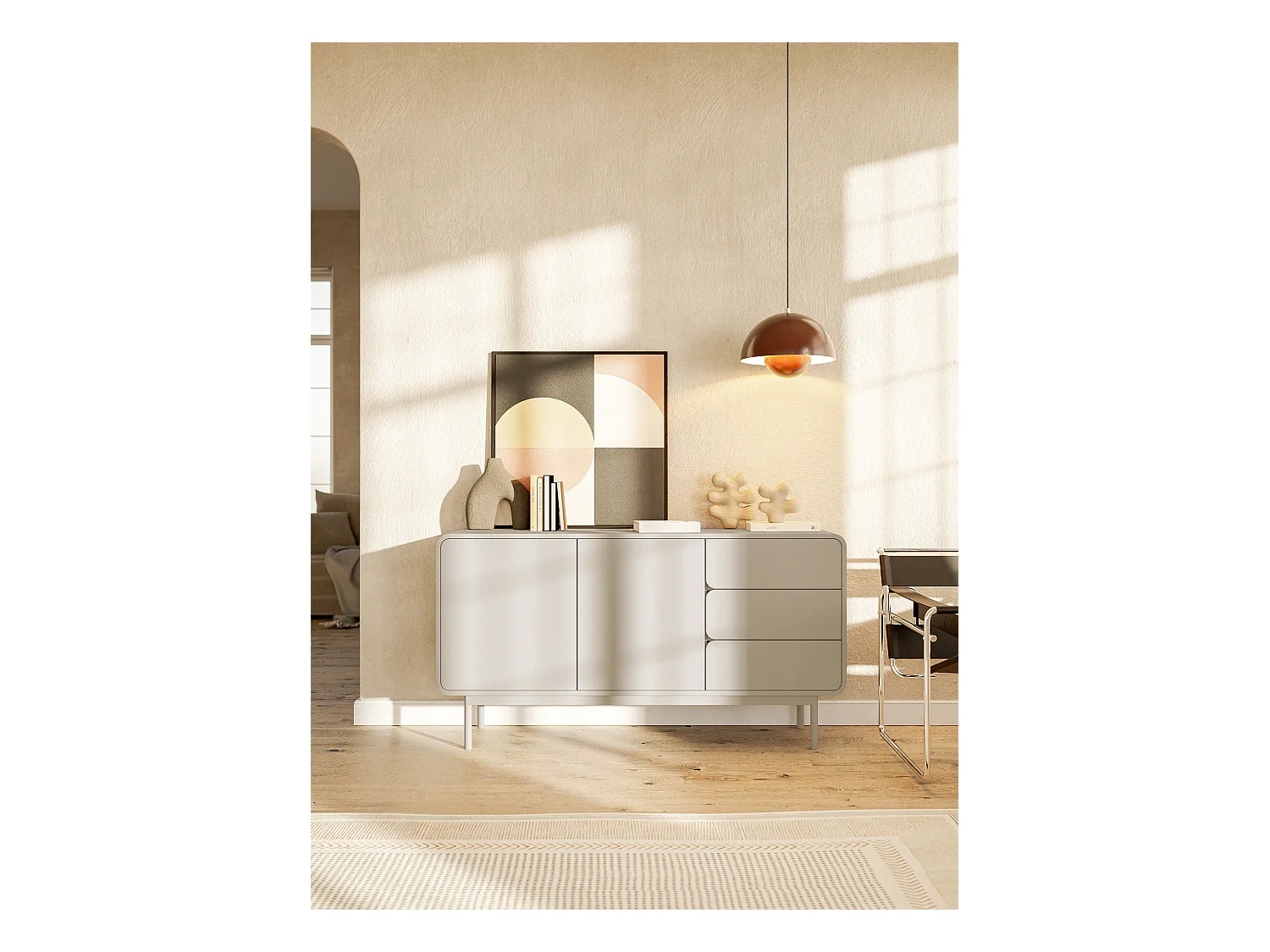 Commode - 154 cm avec trois tiroirs - grėge - ORO