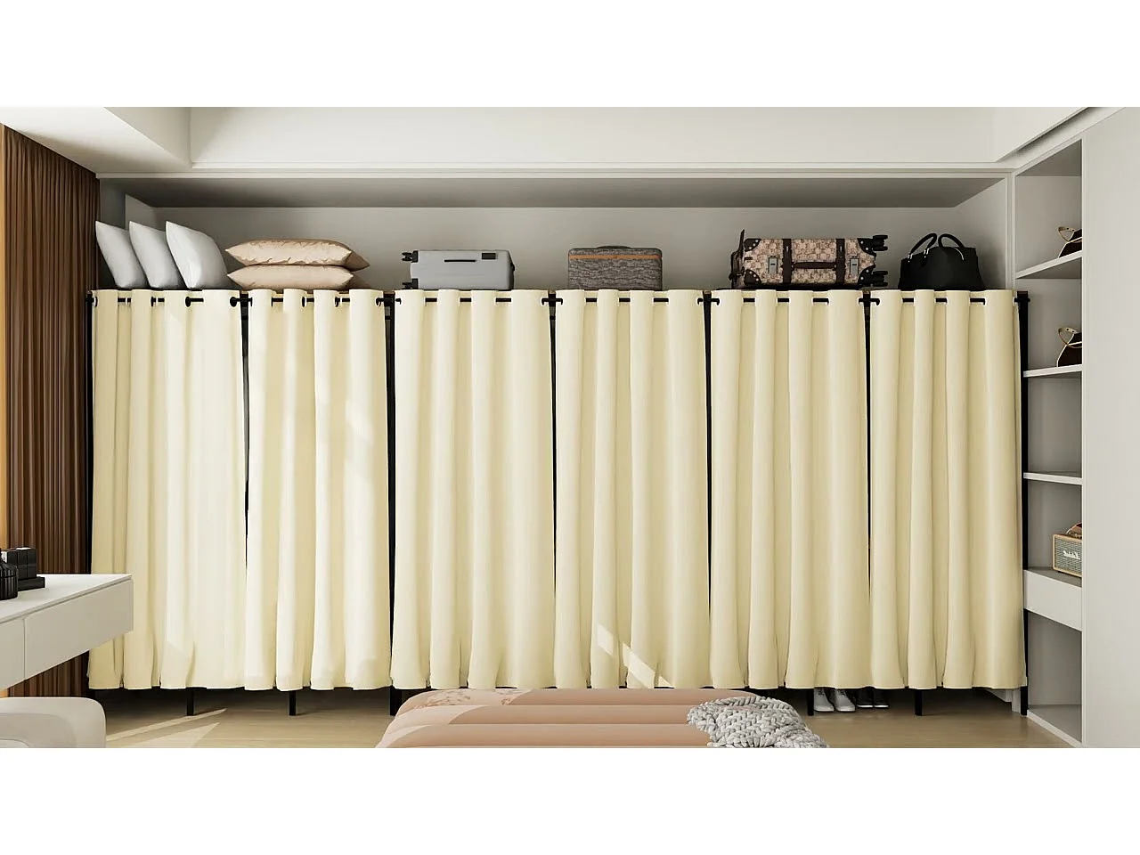 Armário de armazenamento de quarto grande guarda-roupa com cortina 149,5x50x214cm