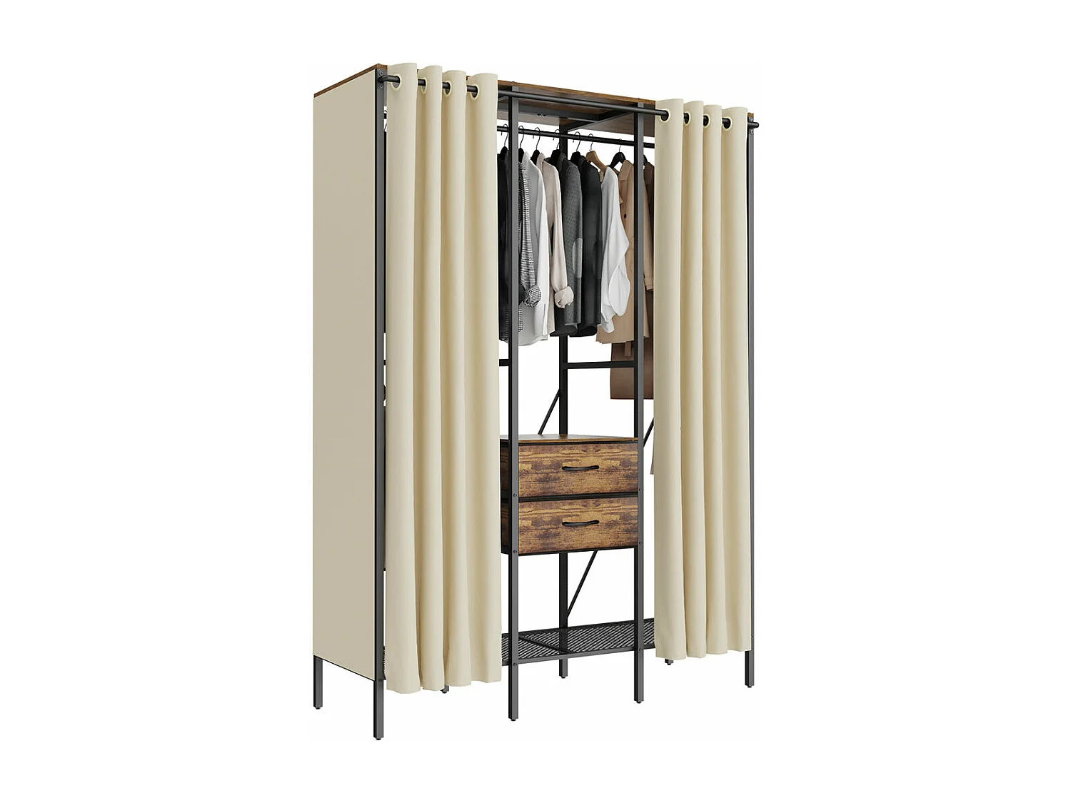 Armário de armazenamento de quarto grande guarda-roupa com cortina 149,5x50x214cm