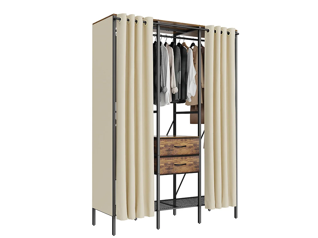 Armoire de rangement chambre grand dressing penderie avec rideau 149.5x50x214cm
