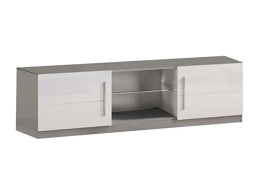 CLARK - Ensemble Salon Complet Blanc et Marbre Meuble TV et Vitrines avec Leds + Table Basse