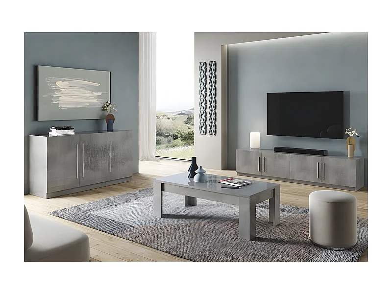 CLARK - Ensemble Salon Effet Marbre Meuble TV + Buffet + Table Basse