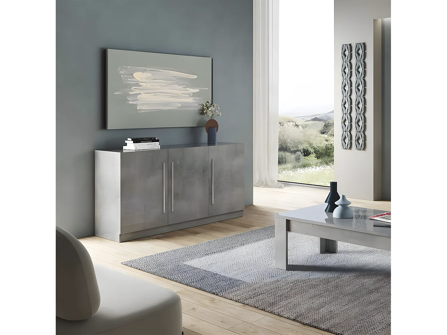 CLARK - Ensemble Salon Effet Marbre Meuble TV + Buffet + Table Basse