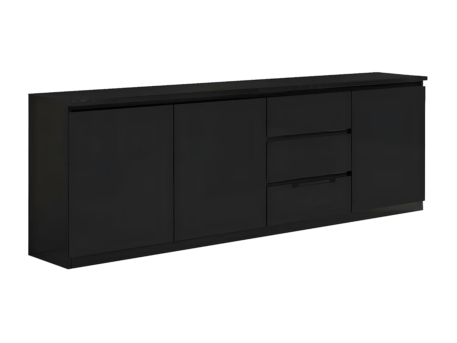 DEYTON - Ensemble Séjour Laqué Noir Table 160cm + Buffet 3 Portes