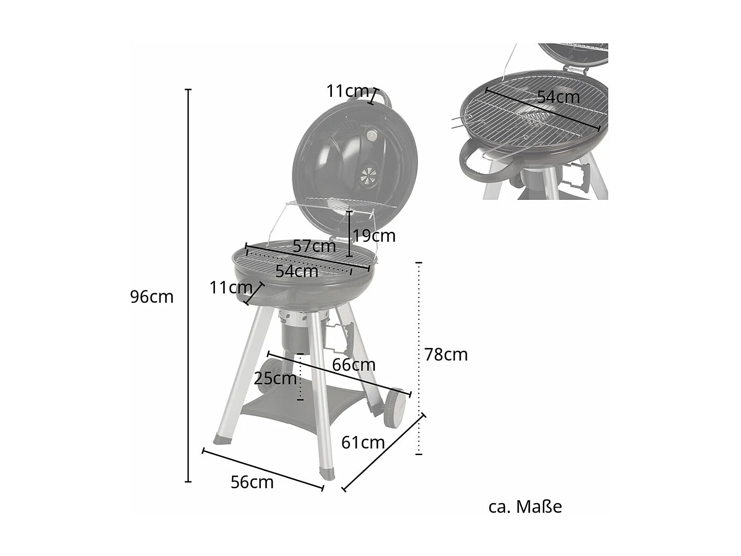 Barbecue sphérique au charbon de bois avec couvercle rabattable