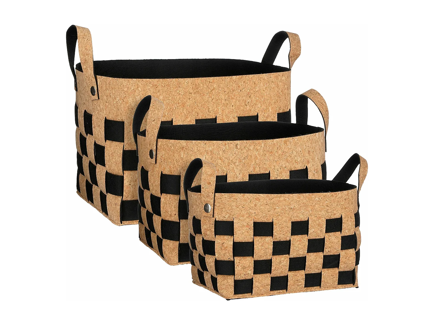 Korbe-Set aus Kork und Filzstoff - 40 x 30 x 30 - Schwarz -