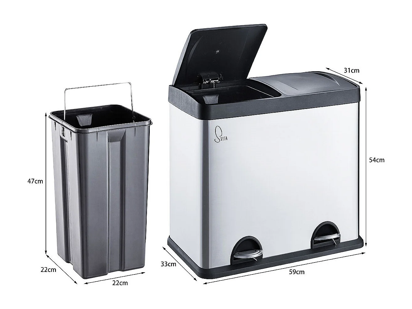 Poubelle de tri 48L en inox