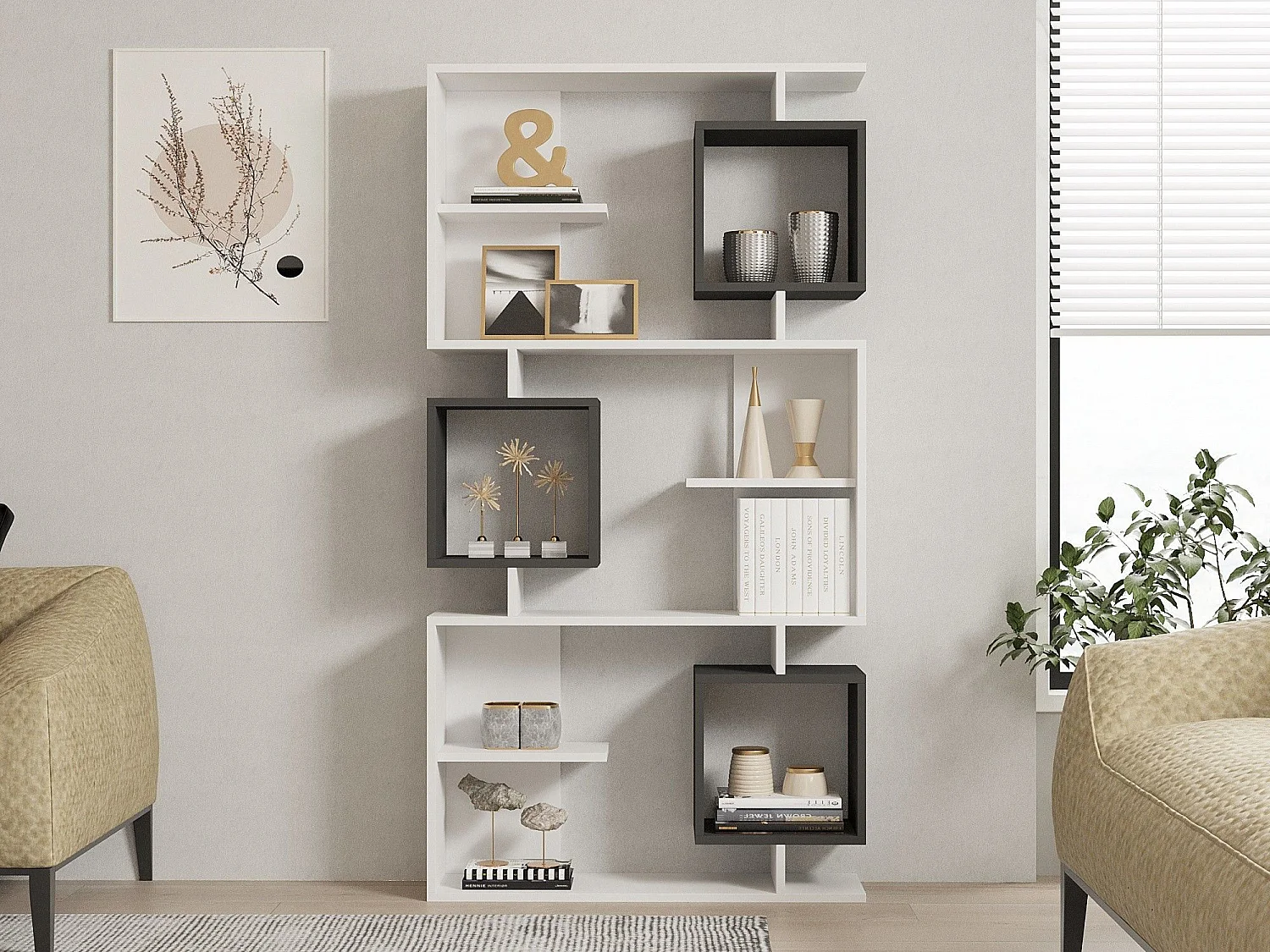 Estante – 90 x 171,9 x 24,6 cm – Branca e Antracite – Painel de partículas revestido de melamina