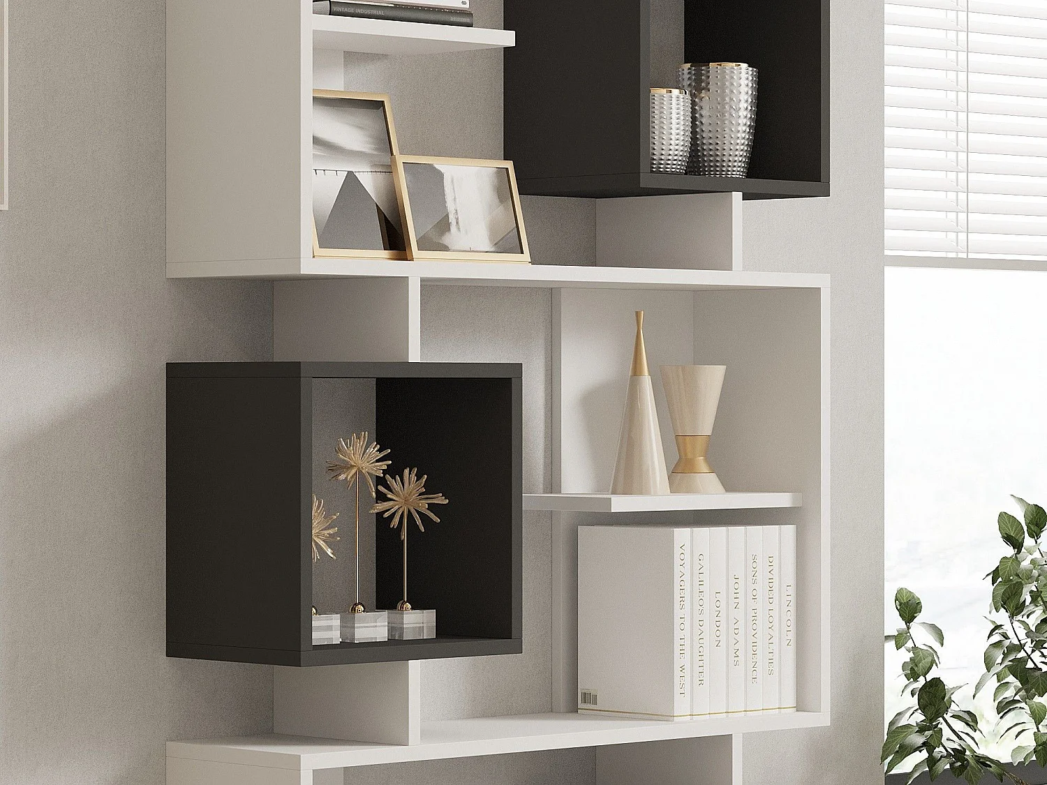 Estante – 90 x 171,9 x 24,6 cm – Branca e Antracite – Painel de partículas revestido de melamina