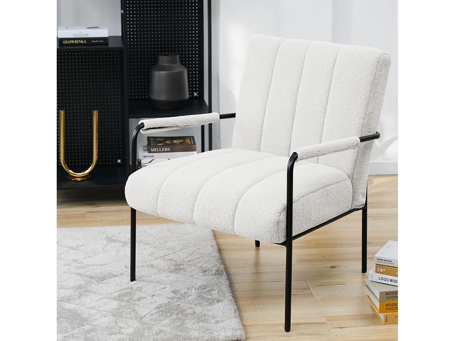 Fauteuil de salon SVITA KYLE Chaise rembourrée Chaise d'appoint Salon avec accoudoir Blanc