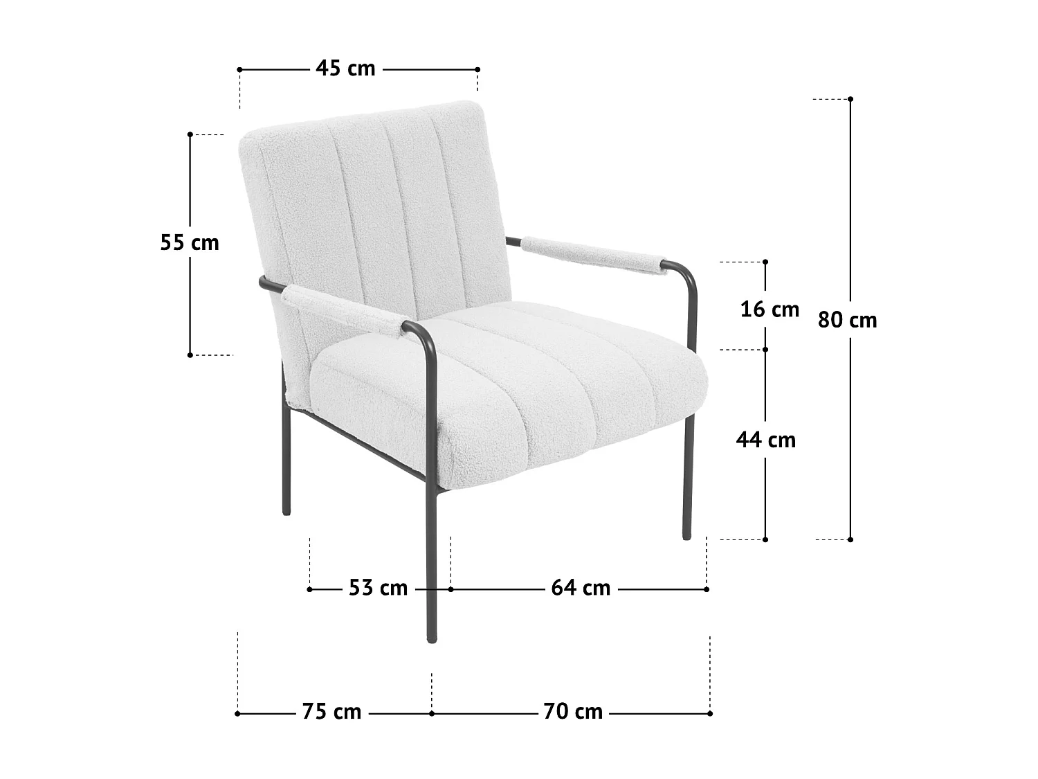 Fauteuil de salon SVITA KYLE Chaise rembourrée Chaise d'appoint Salon avec accoudoir Blanc