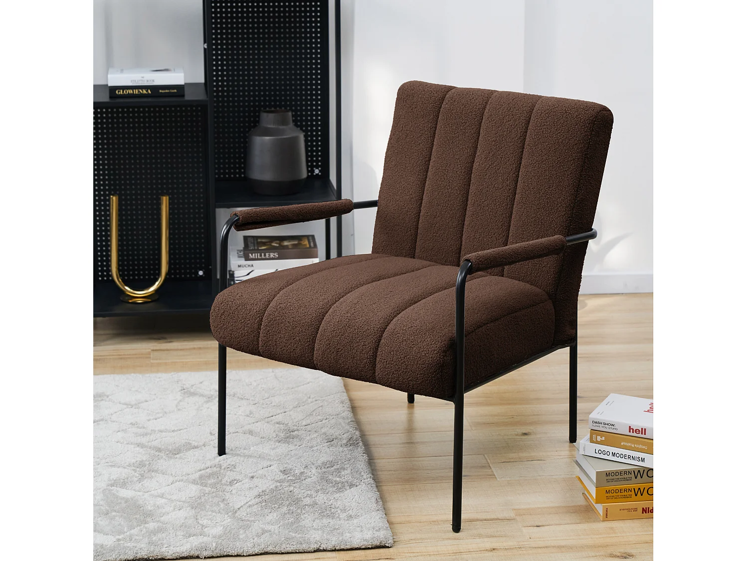 Fauteuil de salon SVITA KYLE Chaise rembourrée Chaise d'appoint Salon avec accoudoirs Marron