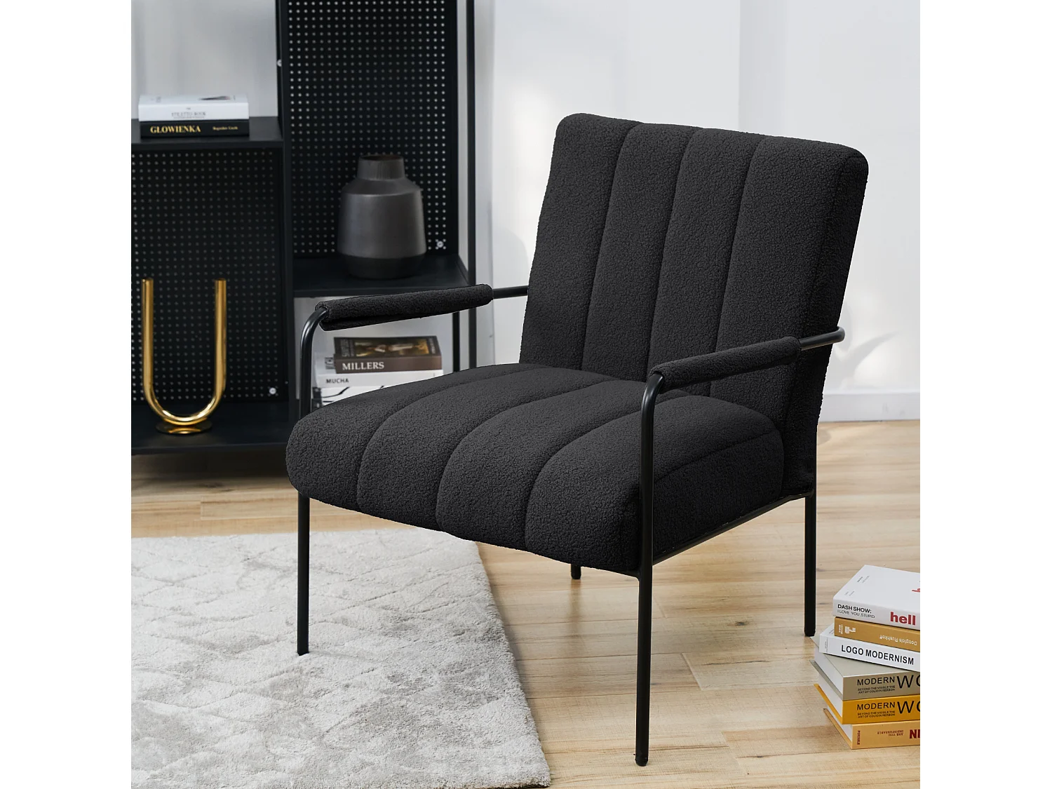 Fauteuil de salon SVITA KYLE Chaise rembourrée Chaise d'appoint Salon avec accoudoir Noir