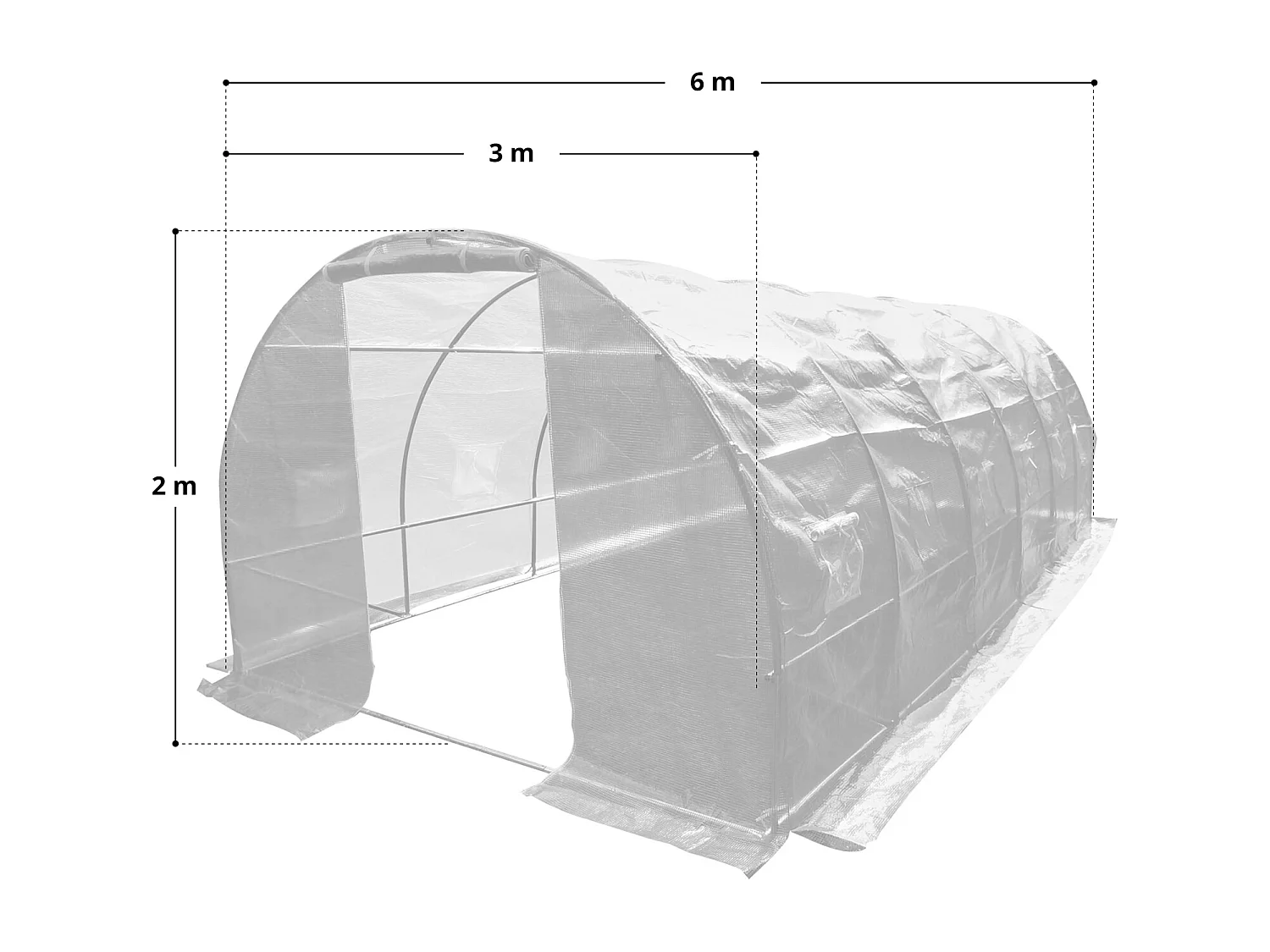Serre en plastique tunnel en acier fondation grillagée toile PE 170g/m132