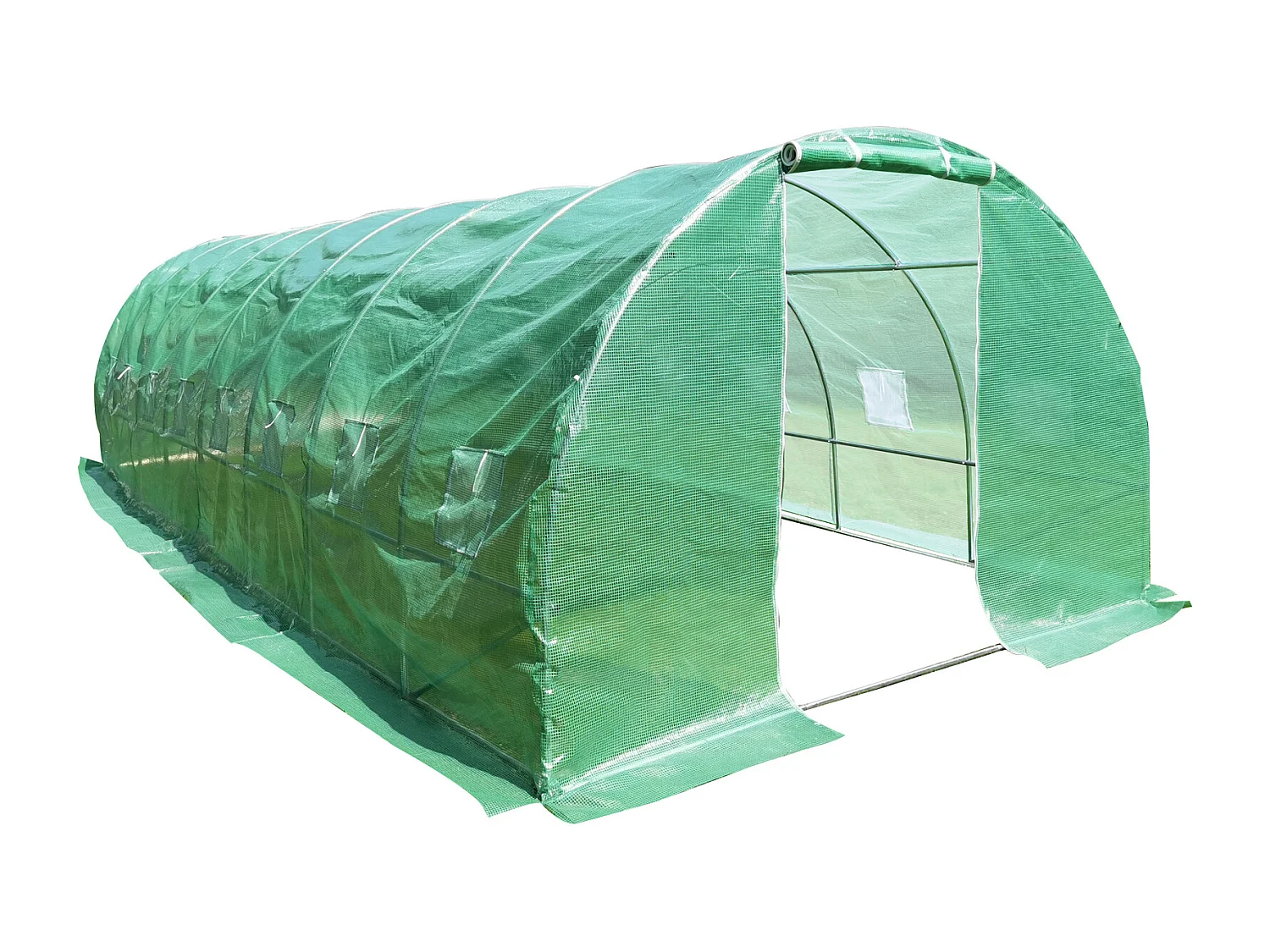 Serre en plastique tunnel en acier fondation grillagée toile PE 170g/m133