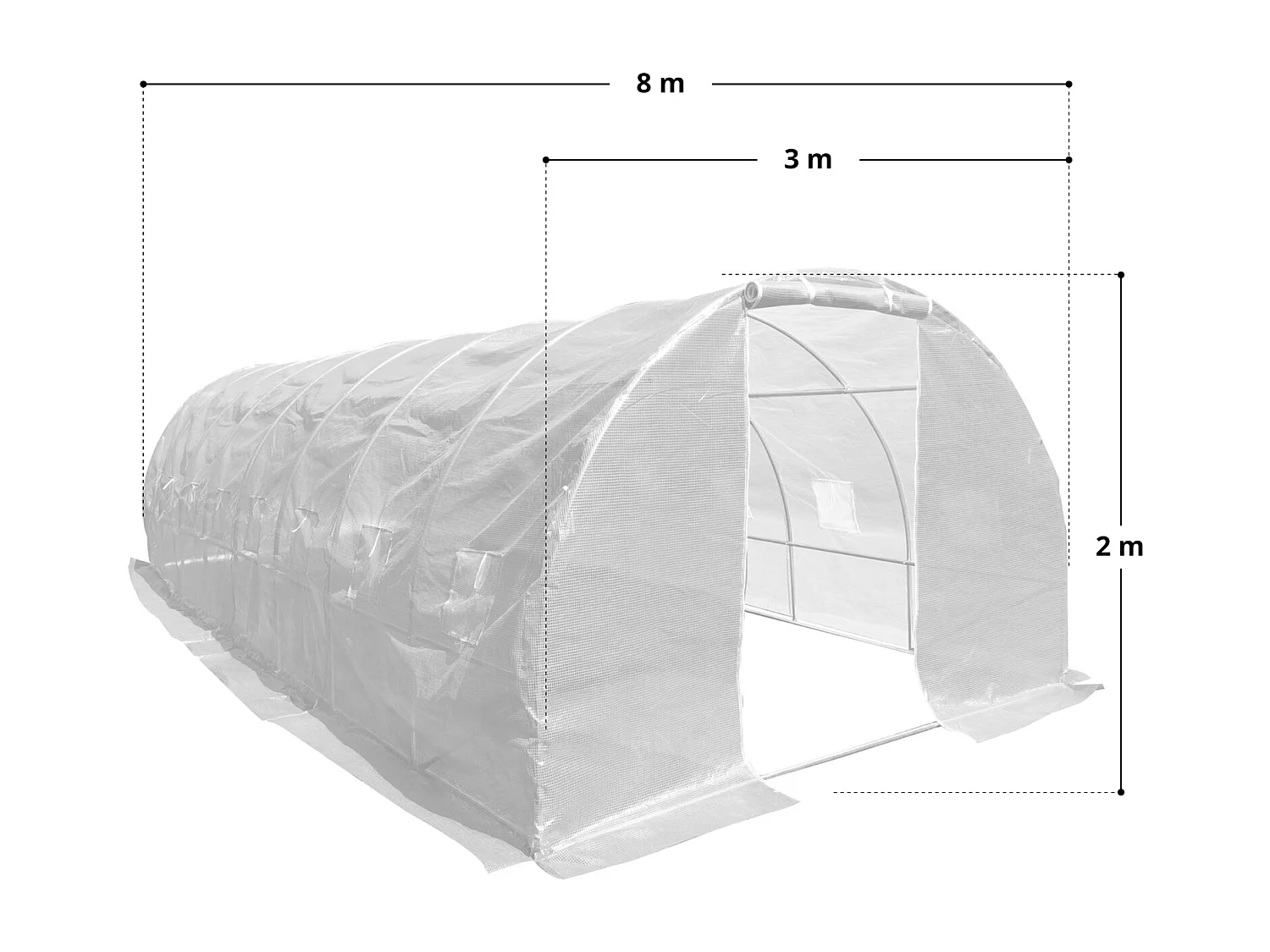 Serre en plastique tunnel en acier fondation grillagée toile PE 170g/m133