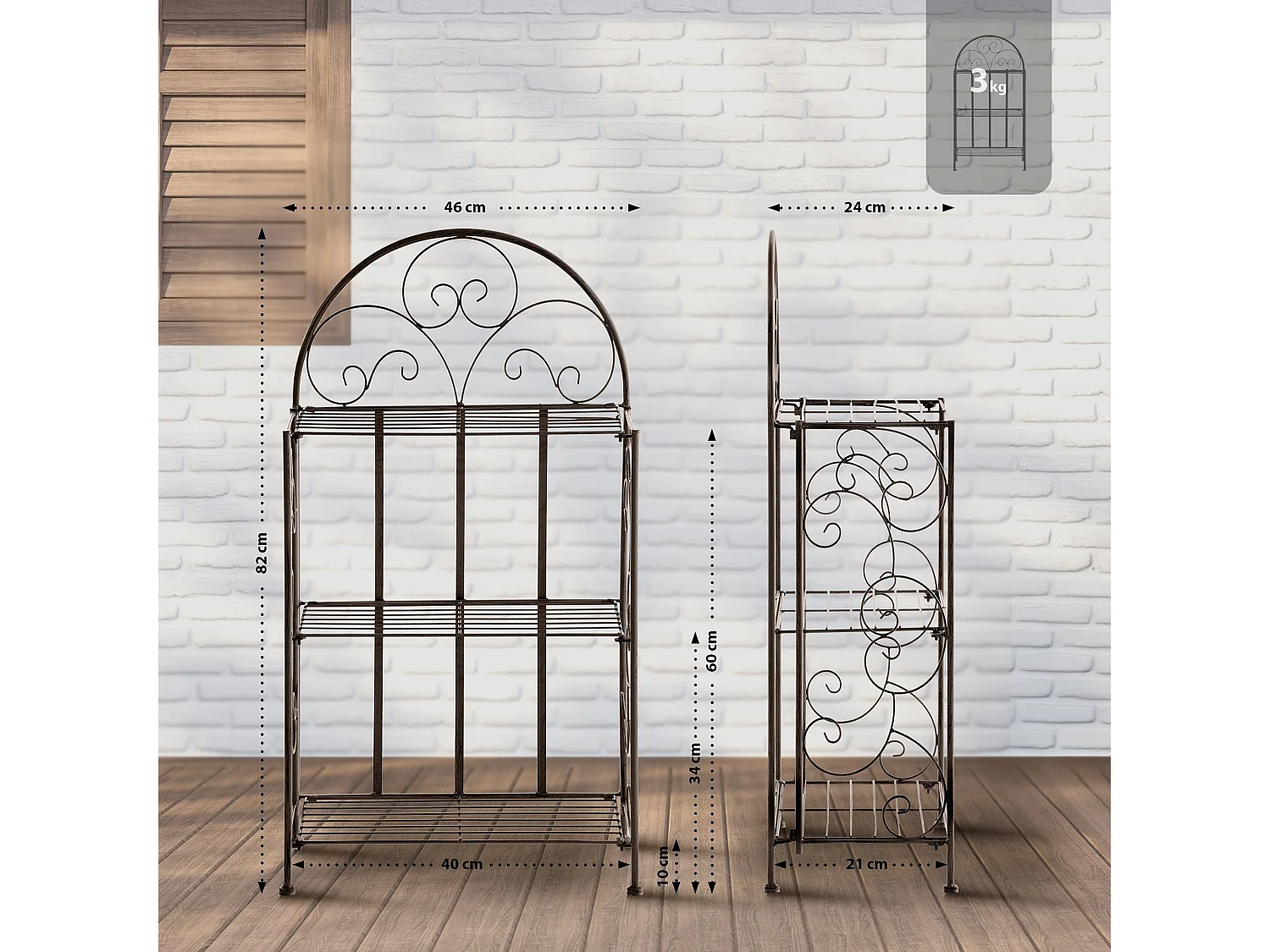 Étagères sur pied - Métal - 45.5 x 24 x 81.5cm - Bronze - Rosa