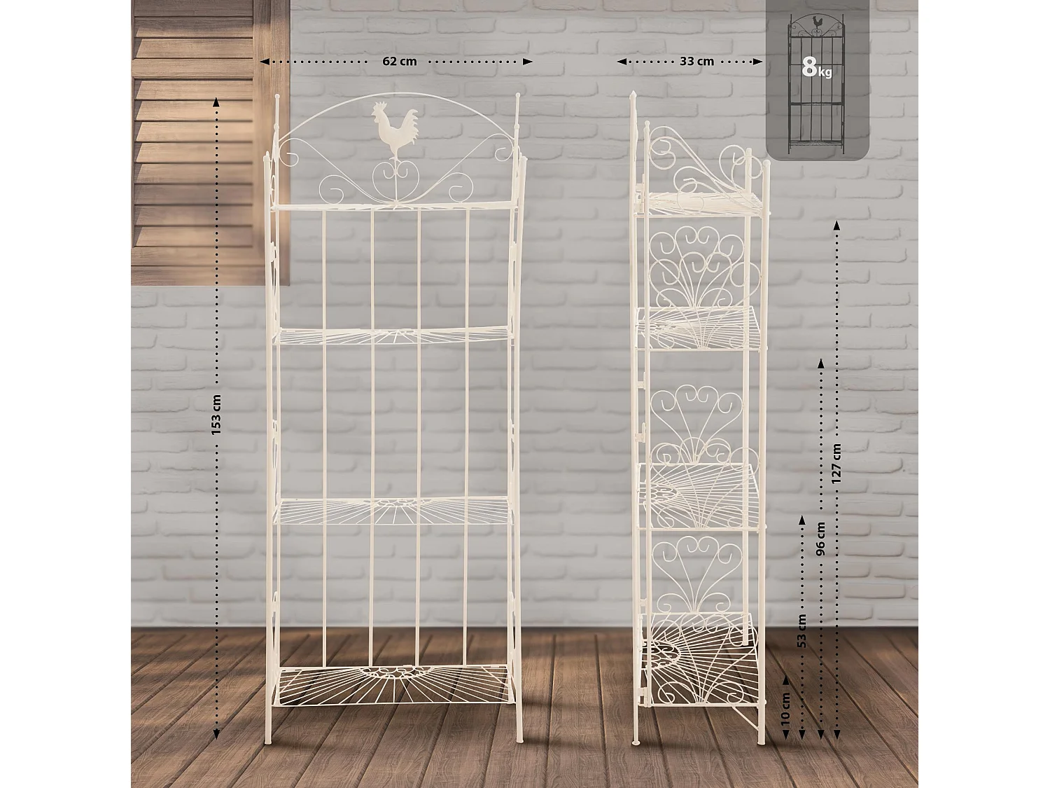 Étagères sur pied - Métal - 61.5 x 33 x 153cm - Crème - Mia