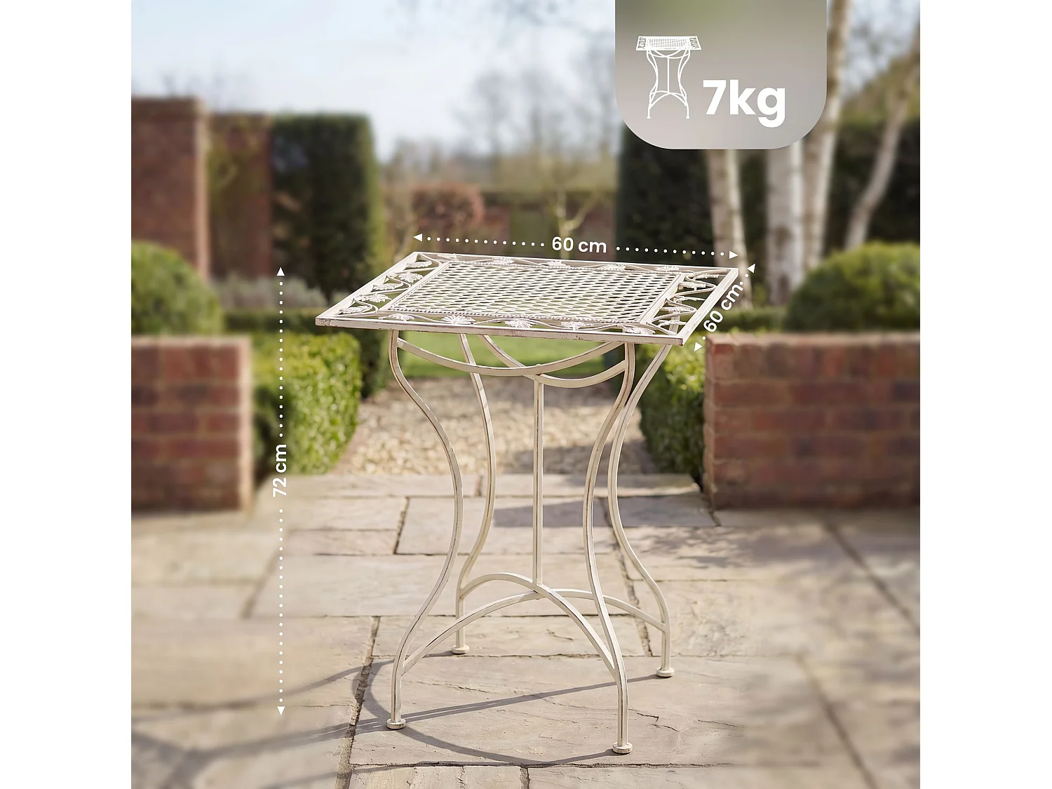 Table d'appoint de jardin - carré - Métal - 60 x 60 cm - Crème antique - Asina